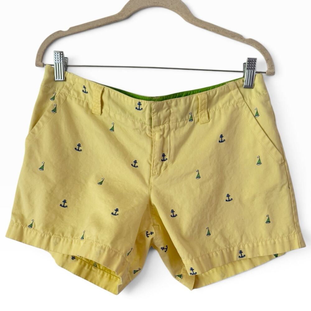 Lilly Pulitzer Palm Beach Fit Shorts Size 8 Yellow Anchor Sailboat Embroidered